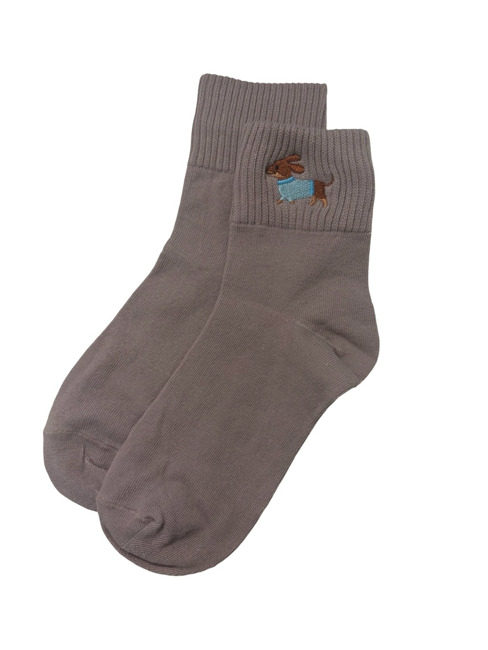 Dachshund Wiener Dog Embroidered Low Crew Socks Mauve Taupe One Size